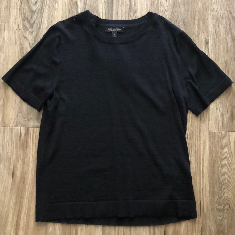 Banana Republic black merino wool blouse